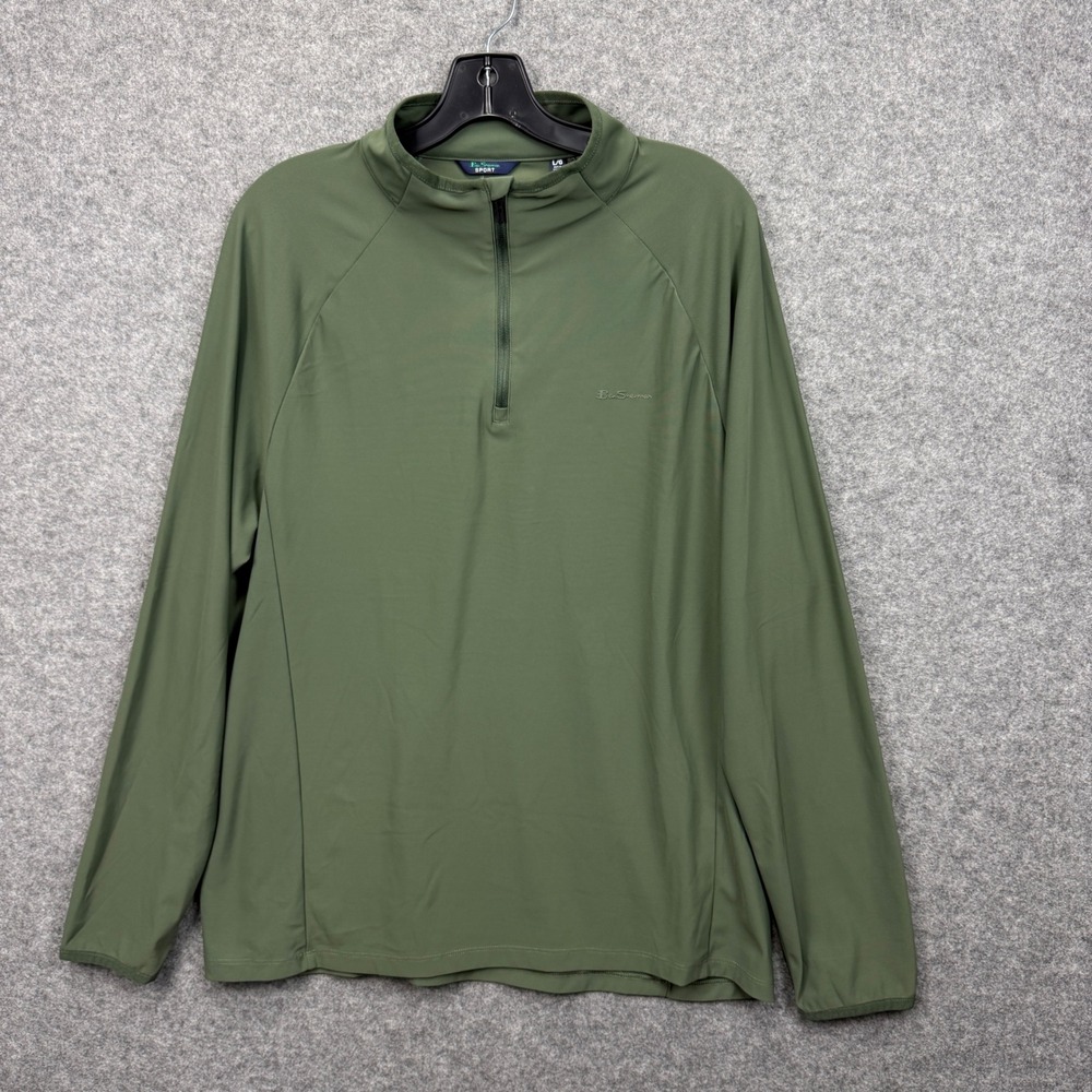 Ben Sherman Sport Mens Olive Green Quarter Zip Pullover Performance Top Size L